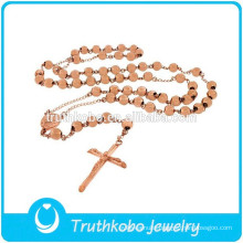 Fashion Rose Gold Chain Neckace Stainless Steel CatholicJewelry High Polish Our Lady of Medugorje Rosary for Women